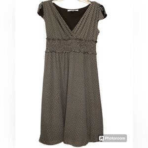 Brown poka dot dress with gathered waist size L